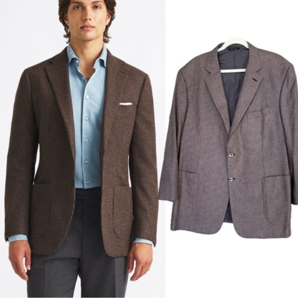 Brioni NWT Toscana Silk Wool Lavender Brown Houndstooth Blazer 48R
